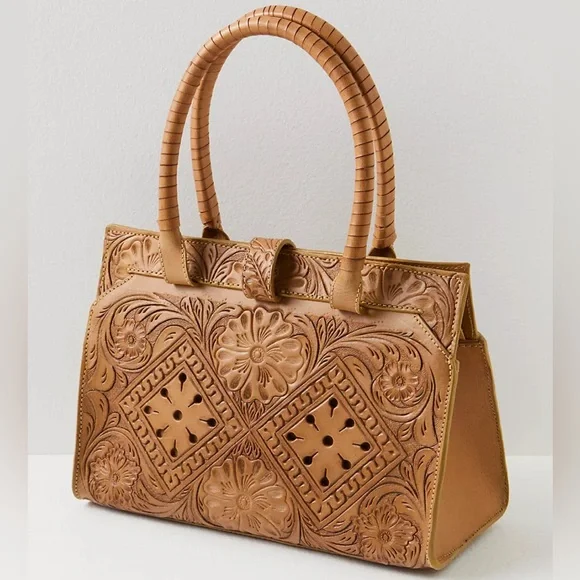 Bohemian Cleobella Arya Medium Brown Leather Embossed Detailed Handbag